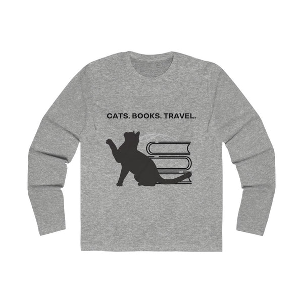 CATS. BOOKS TRAVEL. | His Long Sleeve Crew Tee