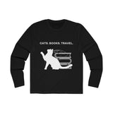 CATS. BOOKS TRAVEL. | His Long Sleeve Crew Tee