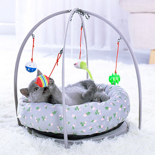 Portable Cat Mobile with Removal Floral Bed; Play in Comfort!